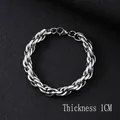 Men's 1cm thick stainless steel Cuban link bracelet with lobster clasp in silver finish - 21cm / Silver/1cm Wide Polished Rope Bracelet