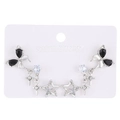 Silver earring set featuring black butterfly charms, stars, and crosses on a jewelry card - 85 White K (5630)