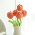 Five stems of handmade knitted orange tulips crafted with high-quality soft wool yarn - Plump Tulip Sweet Pink