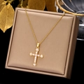 Gold - Pink and White Zirconia Cross (0253)