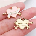 Pink enamel heart arrow pendant with Love inscription on gold metal base - Pink Arrow Through Heart (21190)