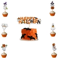Halloween cake topper set featuring Happy Halloween banners and cute cartoon ghost pumpkin picks - Halloween Cake Topper (Large And Small Styles)