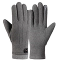 Gants d'hiver en tricot gris foncé avec bouts tactiles et garniture de poignet à chevrons - Bouton Tricolore Une Ligne Homme - Poil de Lapin Gris