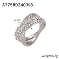 Silberner gedrehter breiter Ring mit funkelndem Zirkonia-Pavé-Besatz, Größe 1,9 cm - Größe 7 Ring / Stahlfarbe