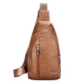 Brown vintage faux leather crossbody chest bag with adjustable strap and textured finish - 925 Yellow