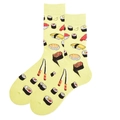 Pale yellow mid-calf socks with Japanese sushi patterns and ribbed cuffs for men - Light Yellow Sushi