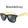 Gafas de sol retro con montura negra, lentes grises y patillas de madera de bambú natural - Montura Negra Brillante / Lente Gris