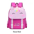 Zaino scuola elementare rosso rosa con simpatico design di unicorno 3D per bambine - Rosa Rosso