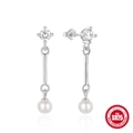 Orecchini pendenti in argento S925 con zircone rotondo e perla bianca per donne - #2 Stile a Barra Lunga / Oro Bianco - Singola Perla di Zirconia