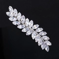 Pasador de pelo de hoja con cristales de circonita brillante sobre base de plata - Estilo Plateado (HS-J6379S)