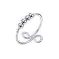 Minimalist silver adjustable anti-anxiety ring with four rotatable spinner beads. - Bead Style