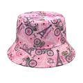 Pink cotton bucket hat with Paris Eiffel Tower and floral prints on a white background - M(56-58cm) / Pink Paris Theme (2#)