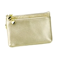Golden PU leather coin purse with double zipper and heart-shaped gold pendant charm - Gold