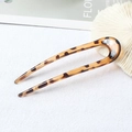 U-shaped hair pin with vintage tortoise shell pattern in brown and black acetate - Yellow Leopard Spot