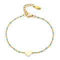 Golden heart pendant bracelet with sky blue enamel beads and stainless steel chain - Sky Blue