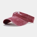 Macro detail of wave embroidery on a washed burgundy cotton sun visor hat - Burgundy