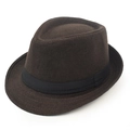 Close-up of a classic dark brown wool fedora hat with a premium black satin band - One Size / Coffee
