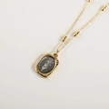 Vintage 18K gold-plated double-layer necklace with grey floral rectangular pendant - December Poinsettia