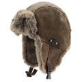 Gorro de aviador en cuero sintético marrón con forro de felpa y orejeras de invierno - XL (58-60cm) / Moca
