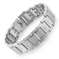 Detailed close-up of men's stainless steel magnetic link bracelet with polished finish - Silver