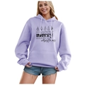 Lavender hoodie with Merry Christmas letter print and drawstring hood for women and men - S / Tops / Light Purple