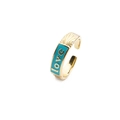 Detailed shot of sky blue enamel gold ring with love lettering and adjustable band - Adjustable Open / Blue