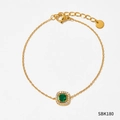 Gold stainless steel bracelet with square emerald green stone and zircon halo - Gold Square Green Zircon Style (SBK180)