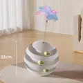 3-tier spinning cat track toy with feather wand in galaxy grey finish, 22cm height - Light Gray With Cat Wand / Pale Grey