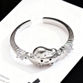 Silver bow knot adjustable ring with cubic zirconia and vintage vine carvings - Silver Cute Pet Zirconia Ring (2046)