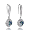 Elegant silver drop earrings with square mystic topaz stone and white zircon accents - Colorful