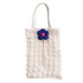 Detail of white bubble texture car tissue holder with 3D floral decoration - Beige Bubble Fabric-Dark Blue Medium 5-Petal Flower