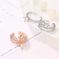 Two-in-one crown projection rings in rose gold and silver finishes with zircon stones - Adjustable Open / Zirconia Open Combo Style / Silver