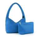 Handwoven blue leather hobo bag and matching zipper pouch set for women - Shoulder Bag Set / Klein Blue