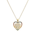 Collier pendentif cœur plaqué or avec oxydes de zirconium colorés sertis en micro-pavé - Or/Cœur Pierre Colorée