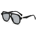 Oversized double bridge aviator sunglasses with black thick frames and gray lenses - Black Frame Light Gray Lens