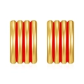 Detail view of 18K gold-plated stainless steel earrings with red striped enamel finish - Rectangle Red Stripe (MS-597E)