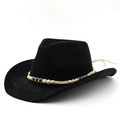 Retro zwarte suède cowboyhoed met etnische kralenband en gebogen rand voor volwassenen - M (56-58cm) / Zwart
