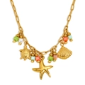 18K gold plated stainless steel ocean necklace featuring turtle, starfish and shell charms - Ocean Charm Necklace - Gold