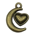 Ciondolo luna e cuore in lega di bronzo antico per creazione di gioielli fai-da-te - Mezzaluna con Cuore 13x18mm