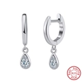 S925 sterling silver drop earrings featuring pear-cut clear zircon stones in silver finish - Pear Cut Zirconia Dangle / Silver Drop (EQE55-P)