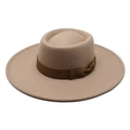 Détail d'un chapeau en feutre de laine beige avec ruban gros-grain marron foncé - M / Gris Violet Clair