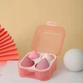 Set of 4 pink and purple makeup sponges in a transparent plastic storage container - Jelly Strawberry Pink Box