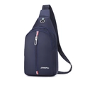 Men's navy blue Oxford cross-body chest bag with adjustable strap and front zipper - Blue 09