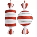Red and white glitter candy Christmas ornaments with hanging ropes for tree decoration - 38CM Combo Set