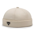 Retro cream cotton docker hat featuring a black embroidered logo on the brim - Adjustable / Beige