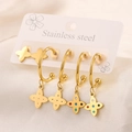 Detailed set of 18K gold plated stainless steel clover earrings on white display card - Clover Set