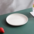 Square beige bone china style snack plate with golden rim and textured finish - Beige-Shallow Round Dish
