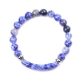 Detail of blue natural stone beaded bracelet with rectangular stone and silver spacers - Sodalite