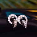 Silver titanium steel stud earrings with Roman numerals and shimmering zircon inlay - Stud Earrings / Silver