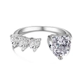 Elegant S925 sterling silver open ring featuring four heart-shaped cubic zirconia stones - Adjustable Open / Platinum White